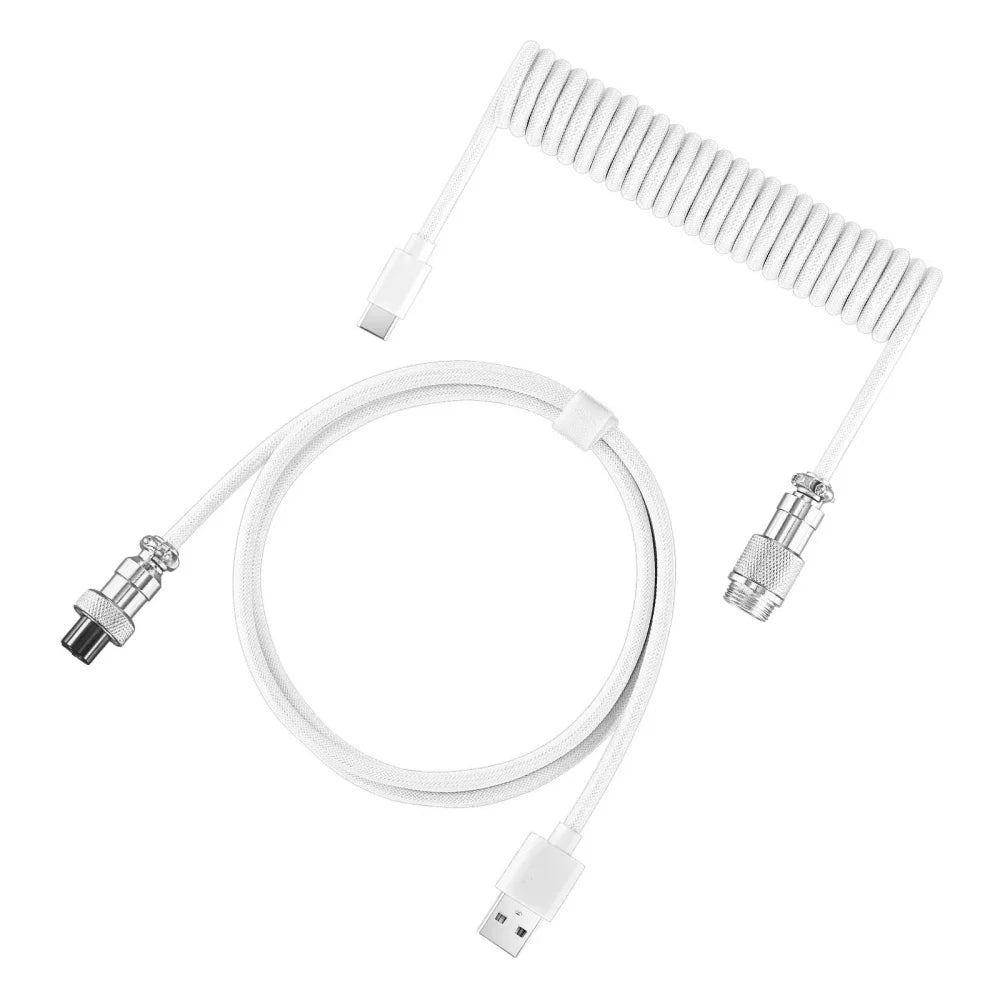 USB Type C Mechanical Keyboard Coiled Cable Hardware Linker USB Mechanical Keyboard Spring Cable Spiral Gaming Usb Keyboard Cord Qme WHITE