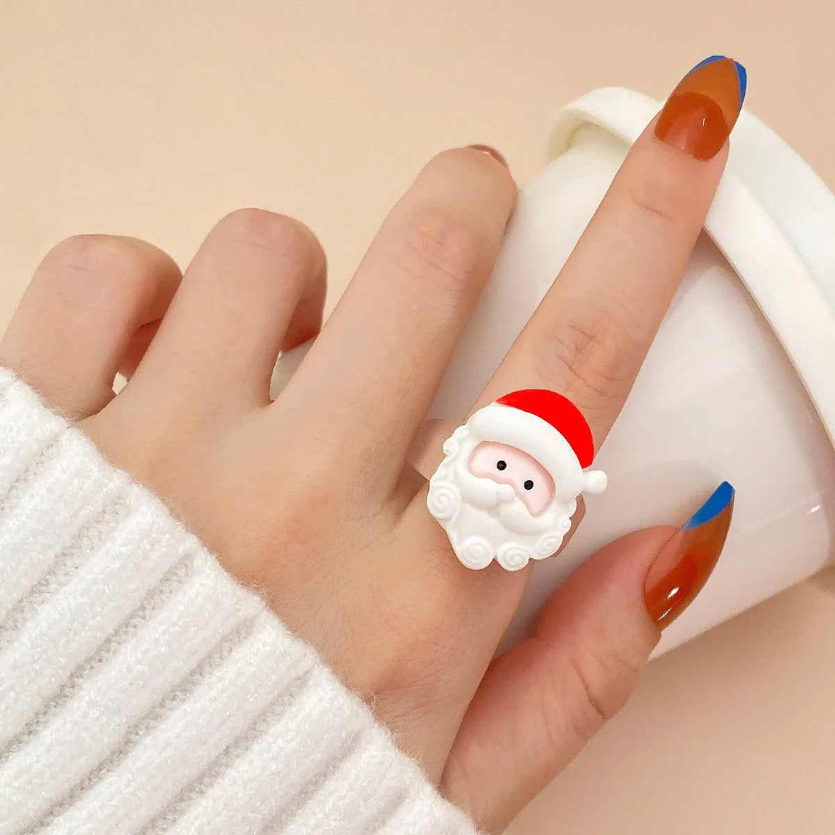Cartoon Christmas Ring for Women Kid Cute Elk Snowman Star Tree Pendant Finger Ring Hand Party Jewelry New Year Friendship Gift Qme 6 Size 7
