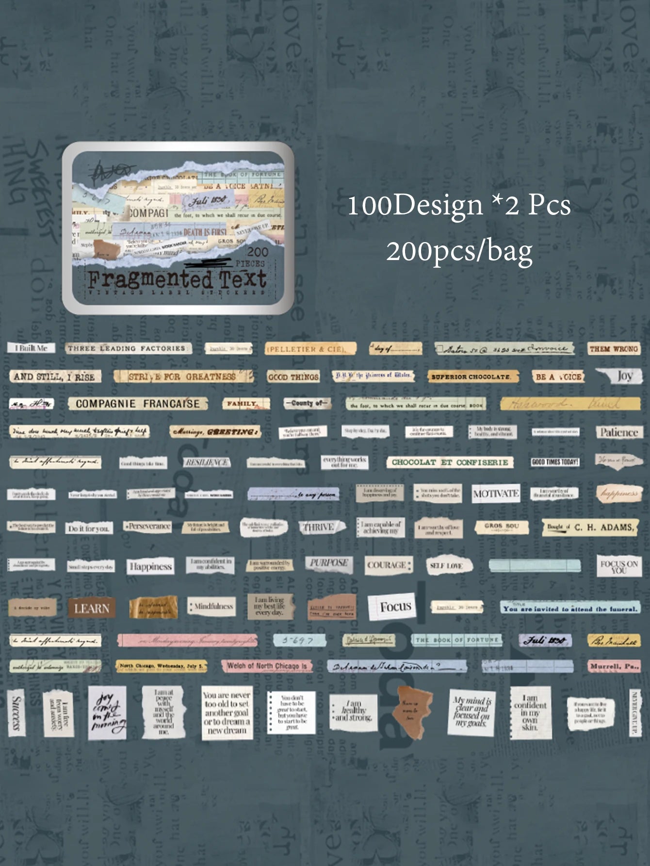 Iron Box Stickers 200pcs/bag Art Text Fragments Vintage Stickers DIY & Scrapbook Journal Decor Iron Box Stickers Qme 3