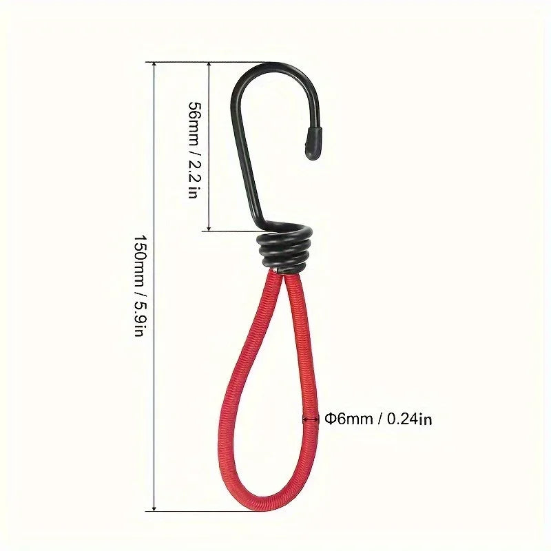 4pcs Heavy-Duty Elastic Bungee Cords with Iron Spiral Hooks, - Flexible Nylon for RV Camping, Tents, Tarps & Canopies - Durable Qme