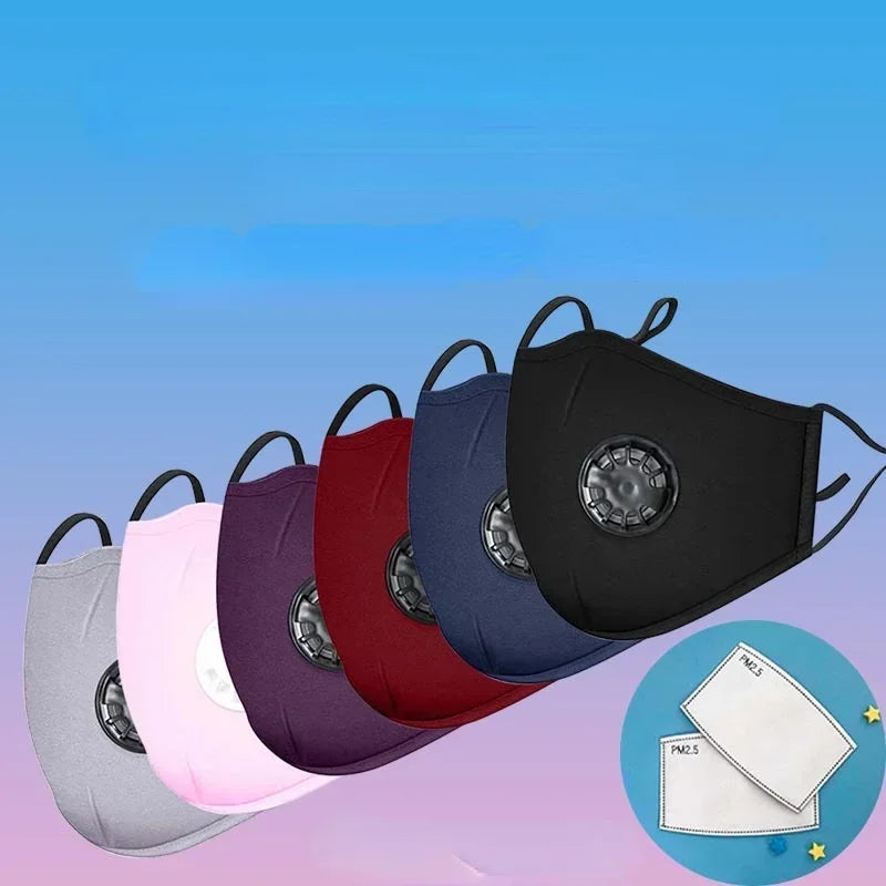 Reusable Washable Fashion Anti Dust PM2.5 Mouth Face Mask with Breathing Valve Filter Activated Carbon Cotton Face Mask Qme