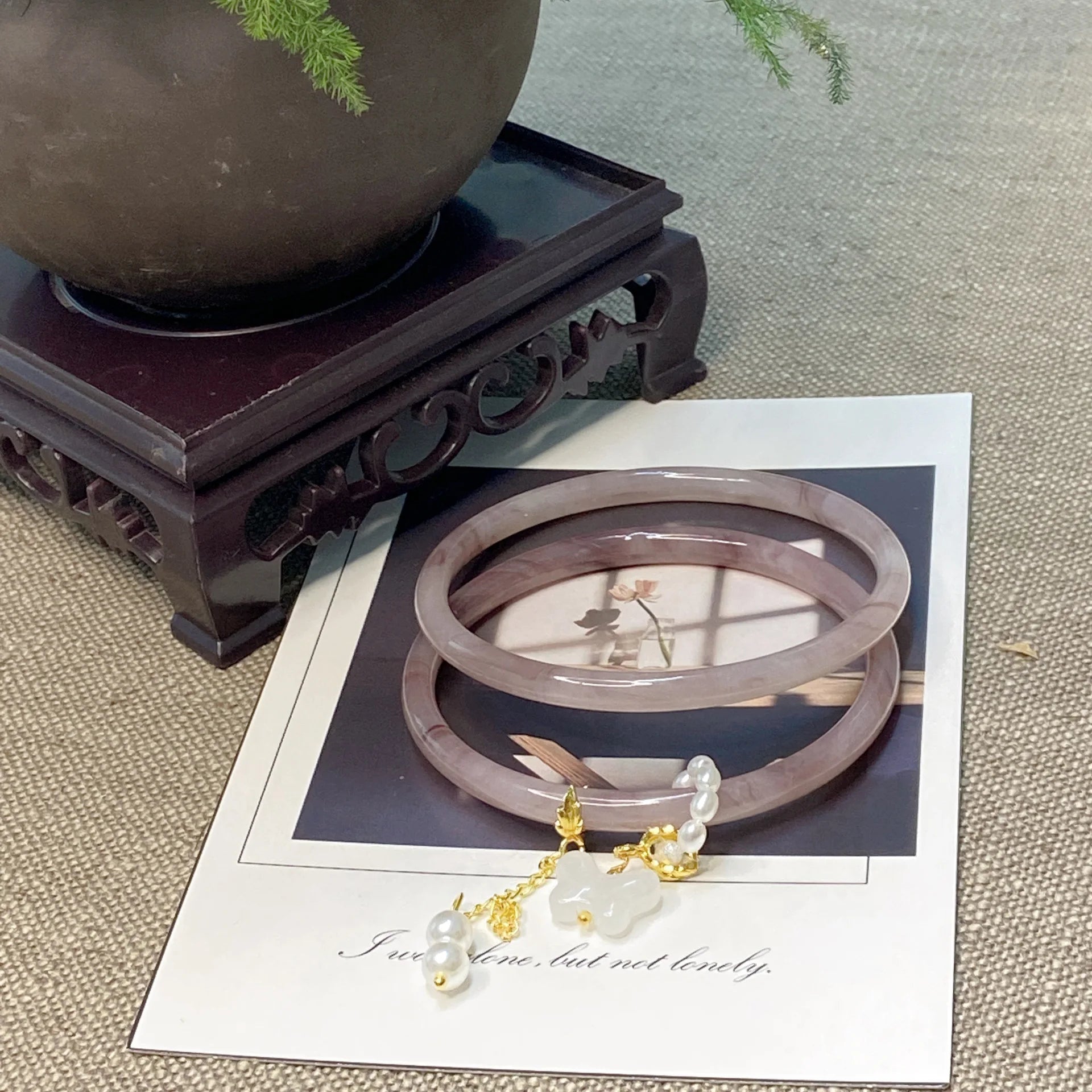 2Pcs/Set Imitate Natural Jade Jingle Butterfly Jelly Bangles Retro Simple Girl Antique Glass Bracelet Women's Jewelry Gifts Qme purple China Mainland 58mm