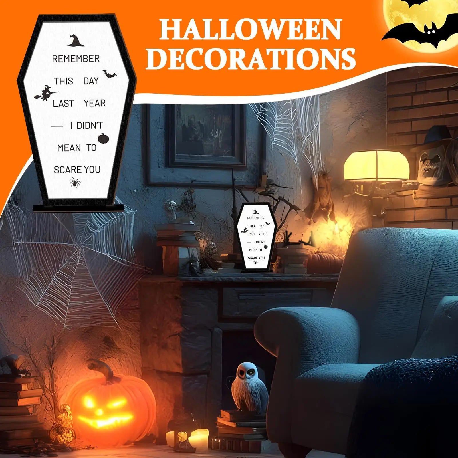 Halloween Table Sign Coffin Wooden Decor Message Board Display Qme