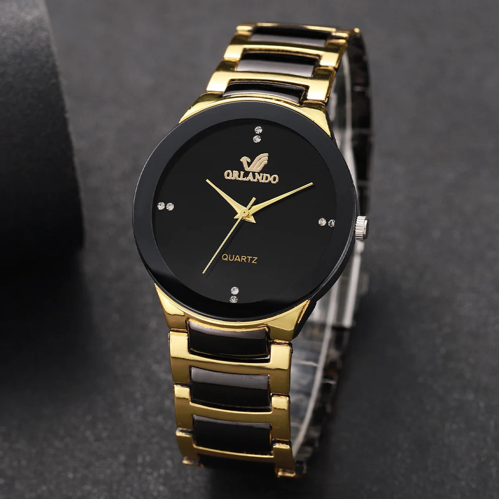 Relógio quartzo analógico para homens, pulseira de aço preto, relógios comerciais, moda Qme