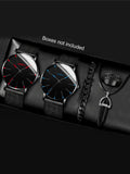 Men's Watch Blue Needle Mesh Strap Watch Geneva Fashion Business Men's Watch Watch Set Qme 5pcs