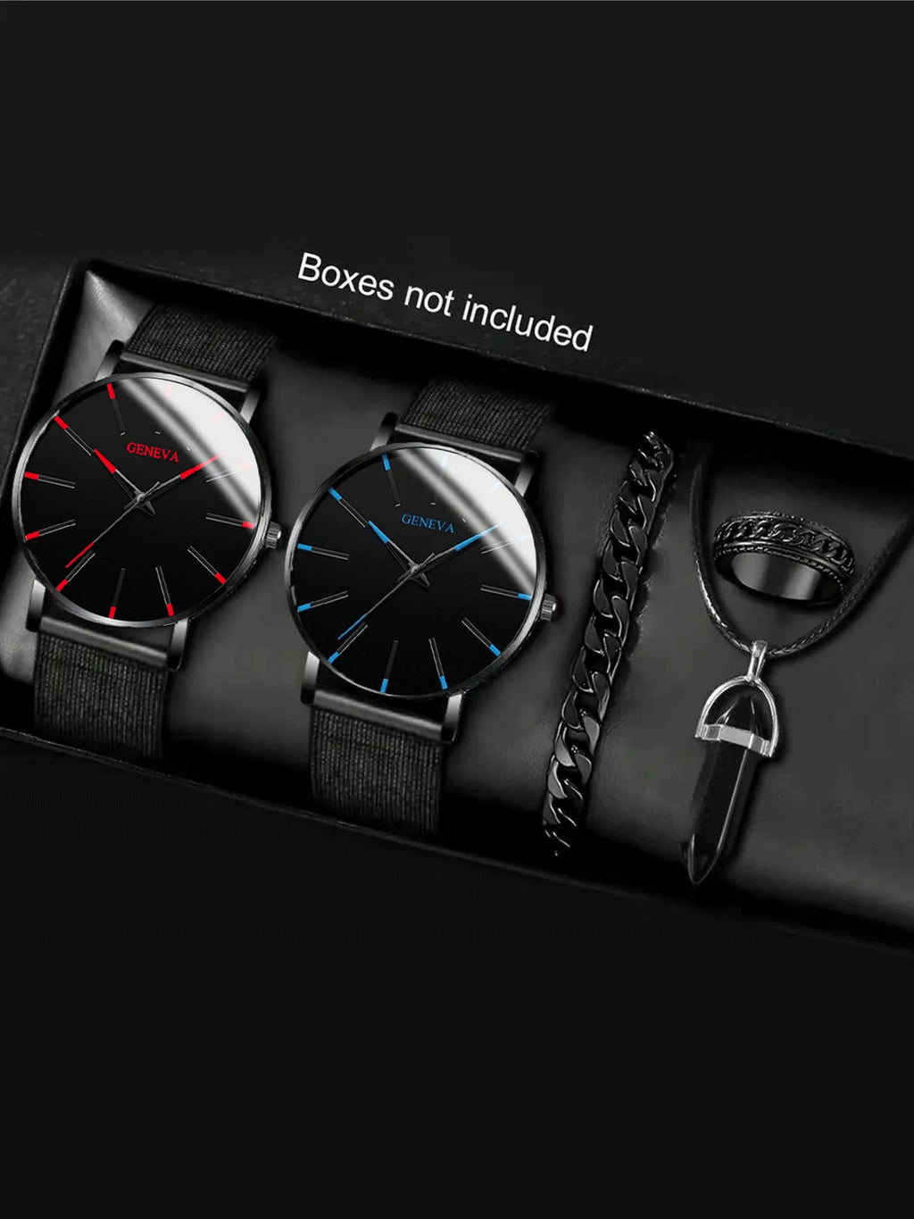 Men's Watch Blue Needle Mesh Strap Watch Geneva Fashion Business Men's Watch Watch Set Qme 5pcs