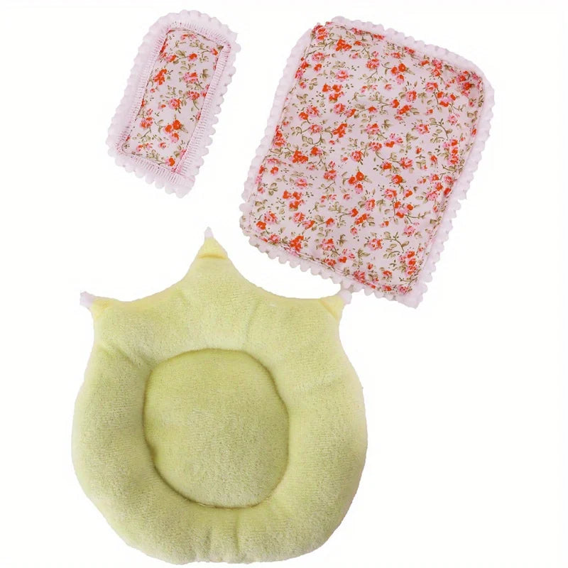 3 pieces of 17cm doll pillows, mattresses, duvet covers, cute floral bed covers, doll accessories, comfortable sleeping gifts Qme YELLOW