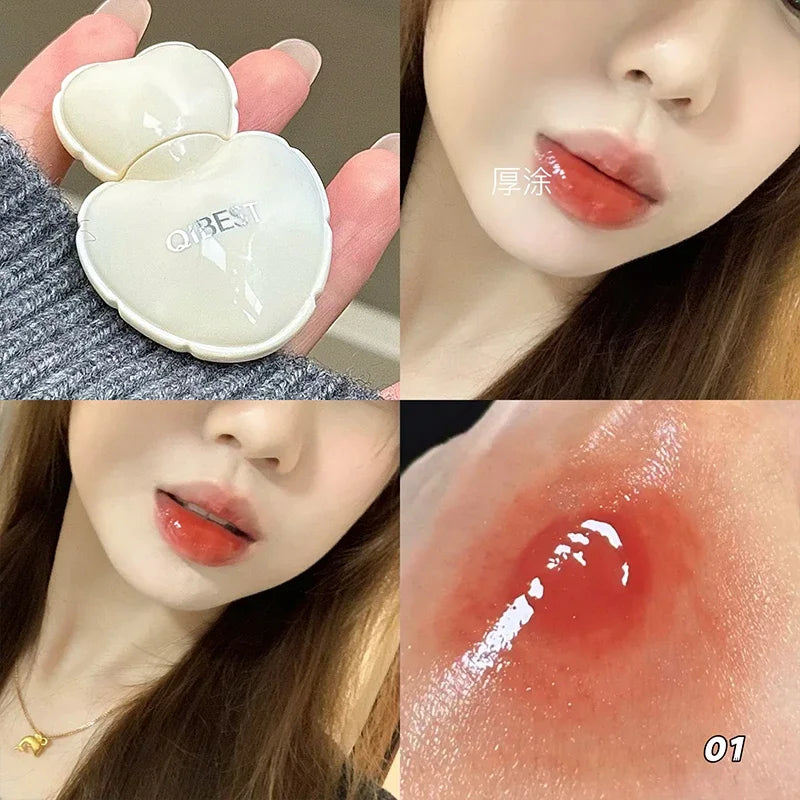 QIBEST 4 Colors Mirror Lips Gloss Jelly Hydrating Lip Glaze Long Lasting Lipstick Tender Student Korean Cosmetics Lip Stain Tint Qme 01