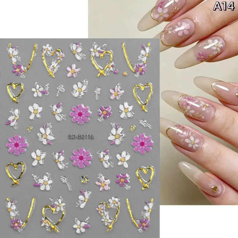 Blossom Floral Nail Stickers Bronzing 5D Spring Summer Petal Qme A14