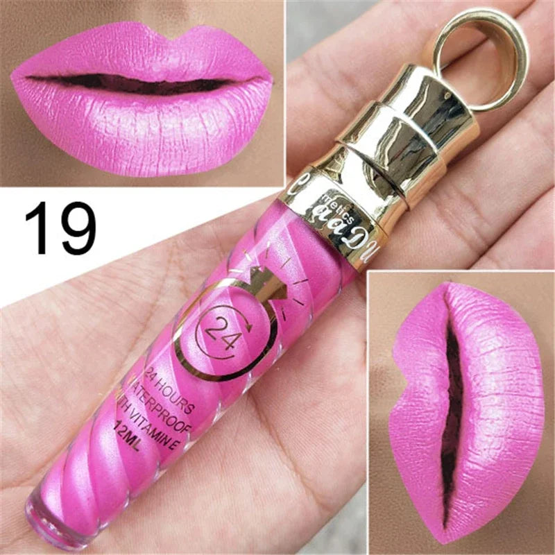 20 Colors Lipstick Waterproof Long Lasting Matte+Shimmer Mental Beauty Lip Gloss Nude Glitter Lip Gloss Beauty Red Lip Tint New Qme 19