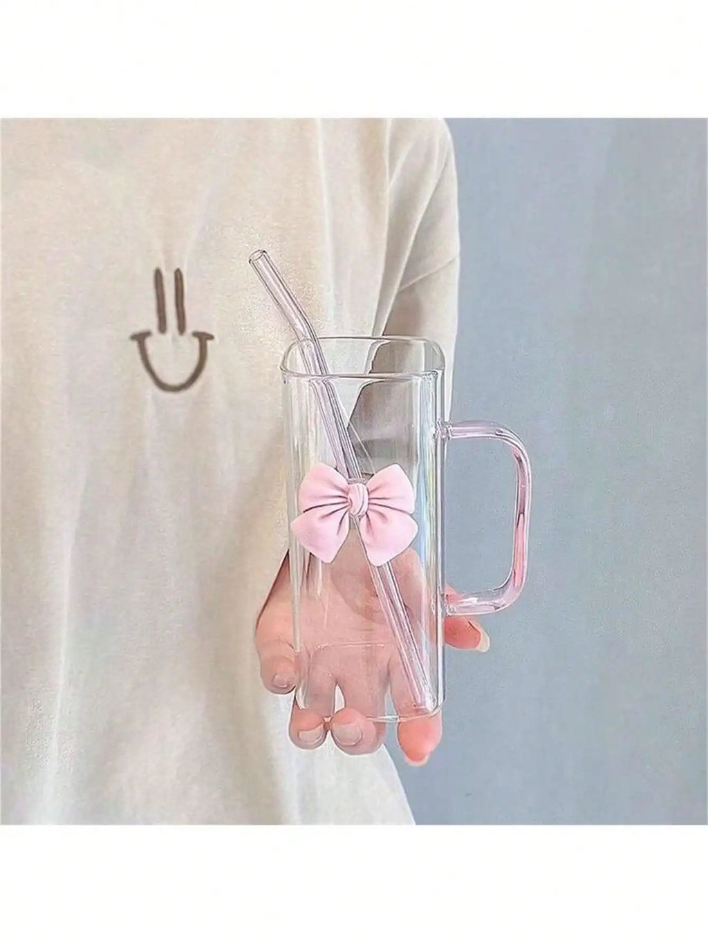 Pink Square Bowknot Glass Drinking Cup Without Straw Beautifully Qme
