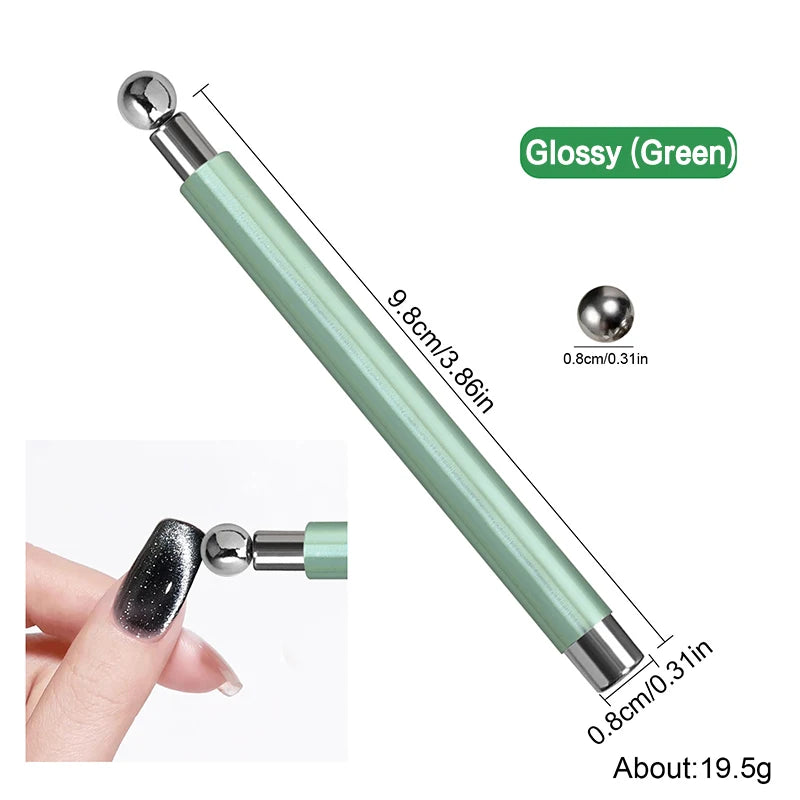 Double-end Cat's Eye Nail Magnetic Stick Glossy Steel Balls 8 Strong Qme Green