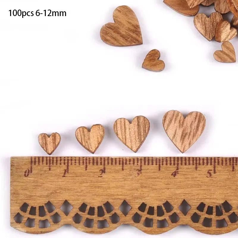 Mixed Size 100Pcs Heart Wood Decoration DIY Scrapbooking Art Wood Crafts Wedding Handicraft Accessories Party Decor 6-12mm m2217 Qme