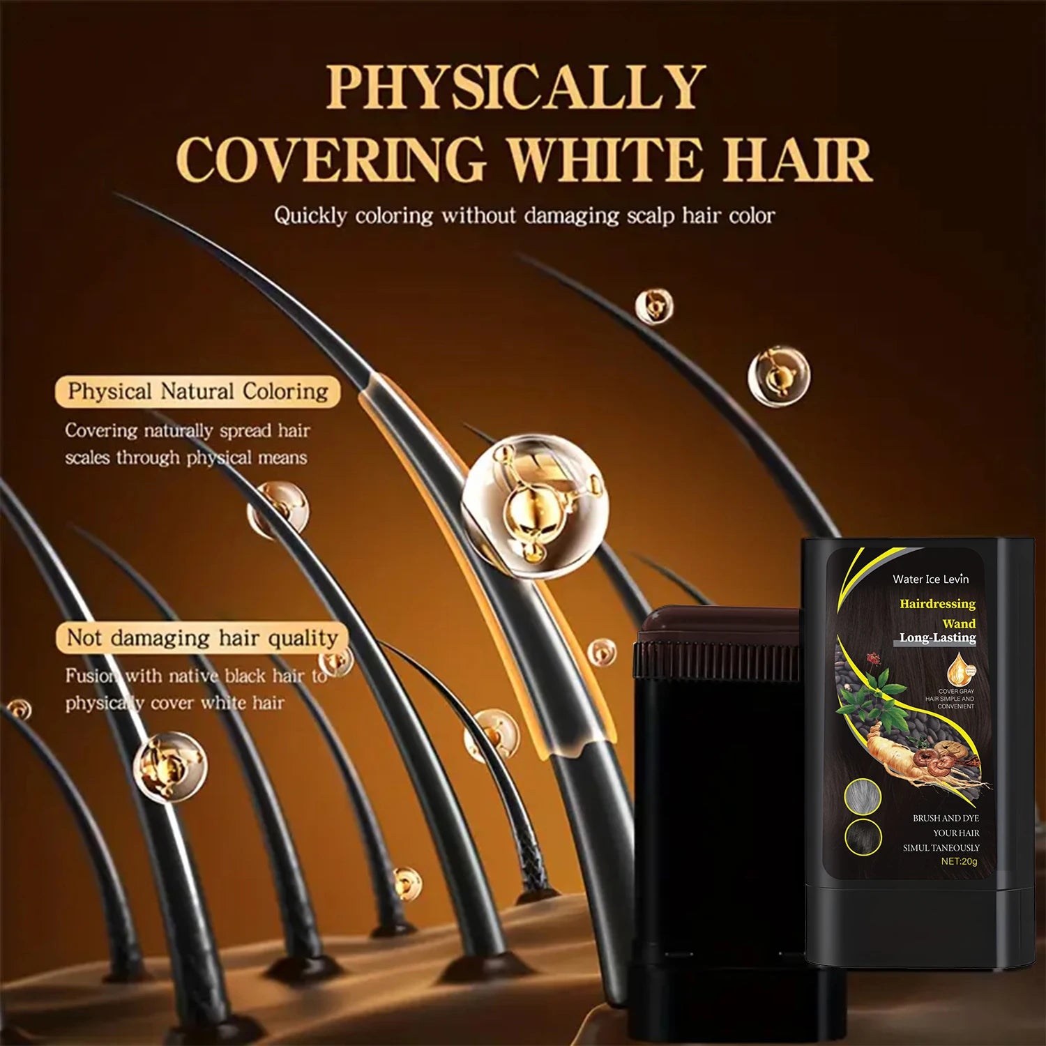 20g Quick Hair Dye Stick, Long-Lasting Effect, Portable Brush Design, Easy to Touch up Color Anytime at Home or on the Go, Suitable for Brown and Black Hair Qme