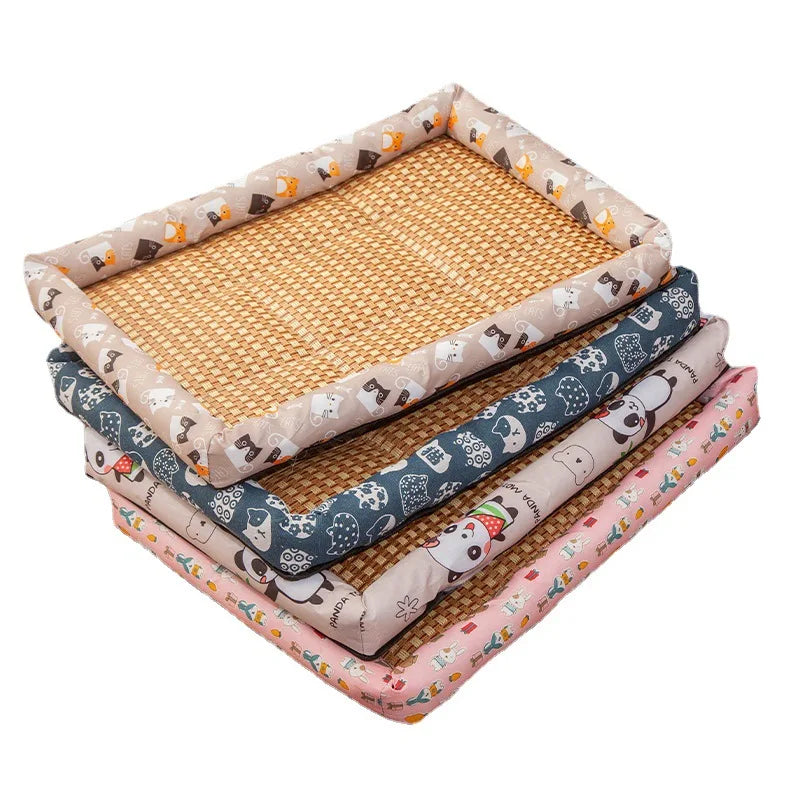 A Pet Summer Mat Cute Dog Cooling Sofa Breathable Small Dog Bed Cushion Moistureproof Rattan Wear Cat Mat Accessories Qme