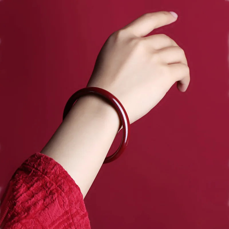 Beautiful Guifei Round Strip Thick Glass Anti Jade Ice Penetrating Bangle Bracelet Ancient Palace Hanfu Jewelry Accessories Qme Red 58-62mm