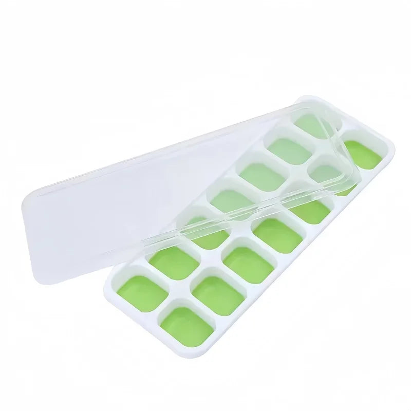 14 Grid Square Silicone Ice Cube Mold with Lid Household Homemade Frozen Ice Tool Cocktail Frozen Ice Mold Qme green 1 Pc