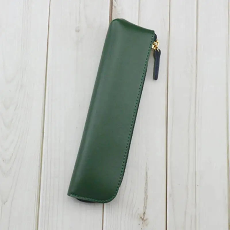 PU Leather Pen Holder Brass Snap Closure Fine Stitching Slim Pencil Qme A8