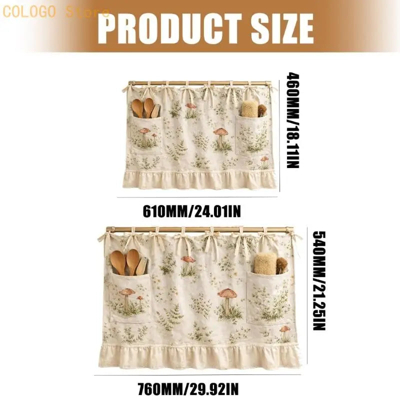 Ruffled Trim Oven Skirt Cover Pocket Ribbon Ties Heat Resistant Qme