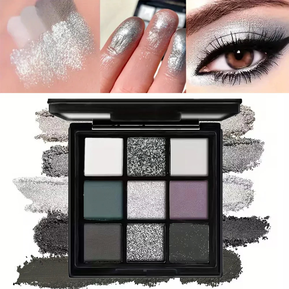 9-Color Dark Eyeshadow Palette Black Swan Smoky Matte Glitter Qme Dark Series