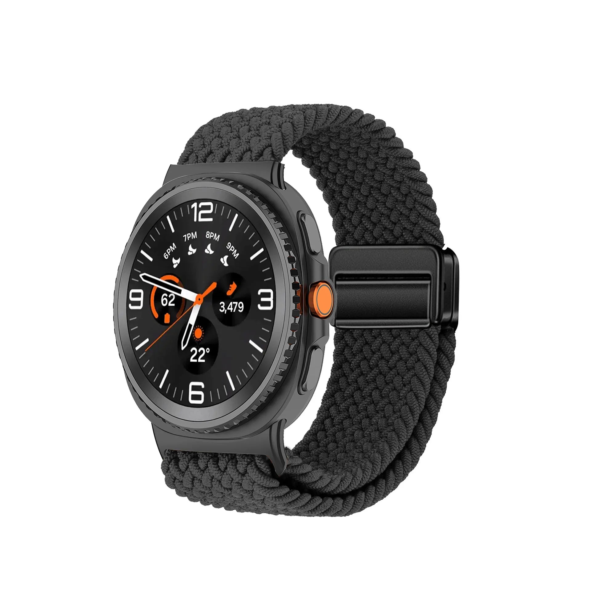B Built-in Magnetic Nylon Braided Watch Strap For Samsung Galaxy Watch 8 Watch 9, Adjustable Breathable Sports Replacement Band Qme black Samsung watch9 8