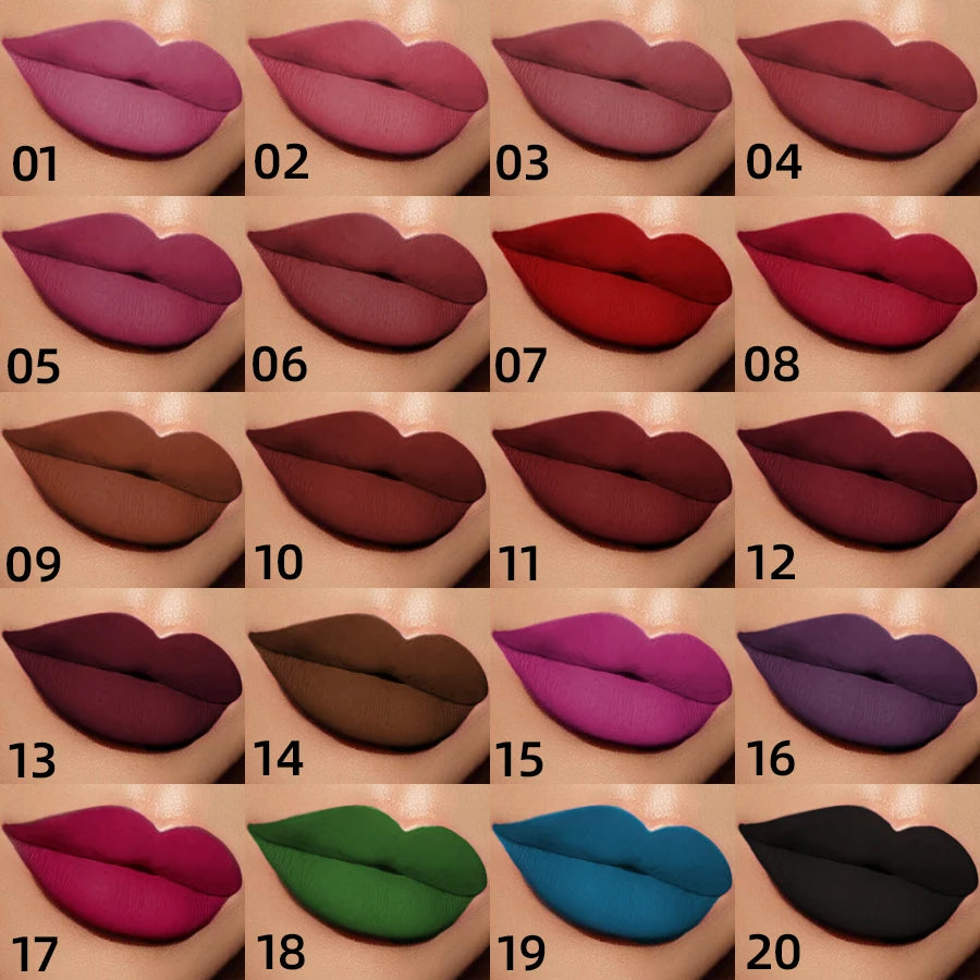 20 Colors Dark Brown Nude Liquid Lipsticks Waterproof Velvet Matte Qme