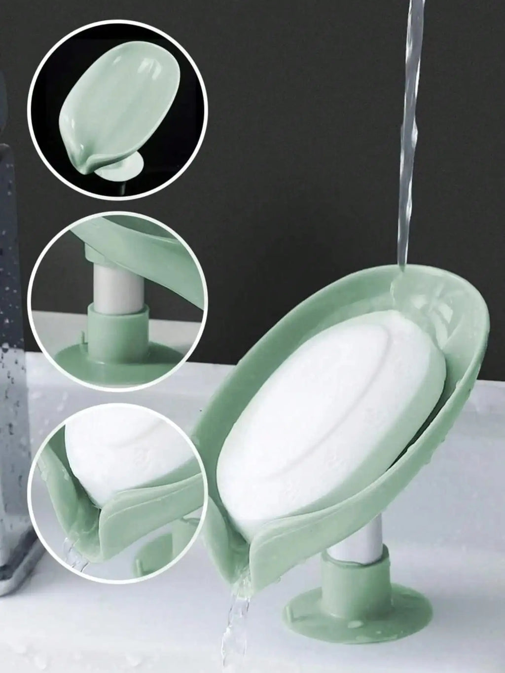 Plastic Soap Holder Leaf Shaped Suction Cup Flowing Tray Box Qme