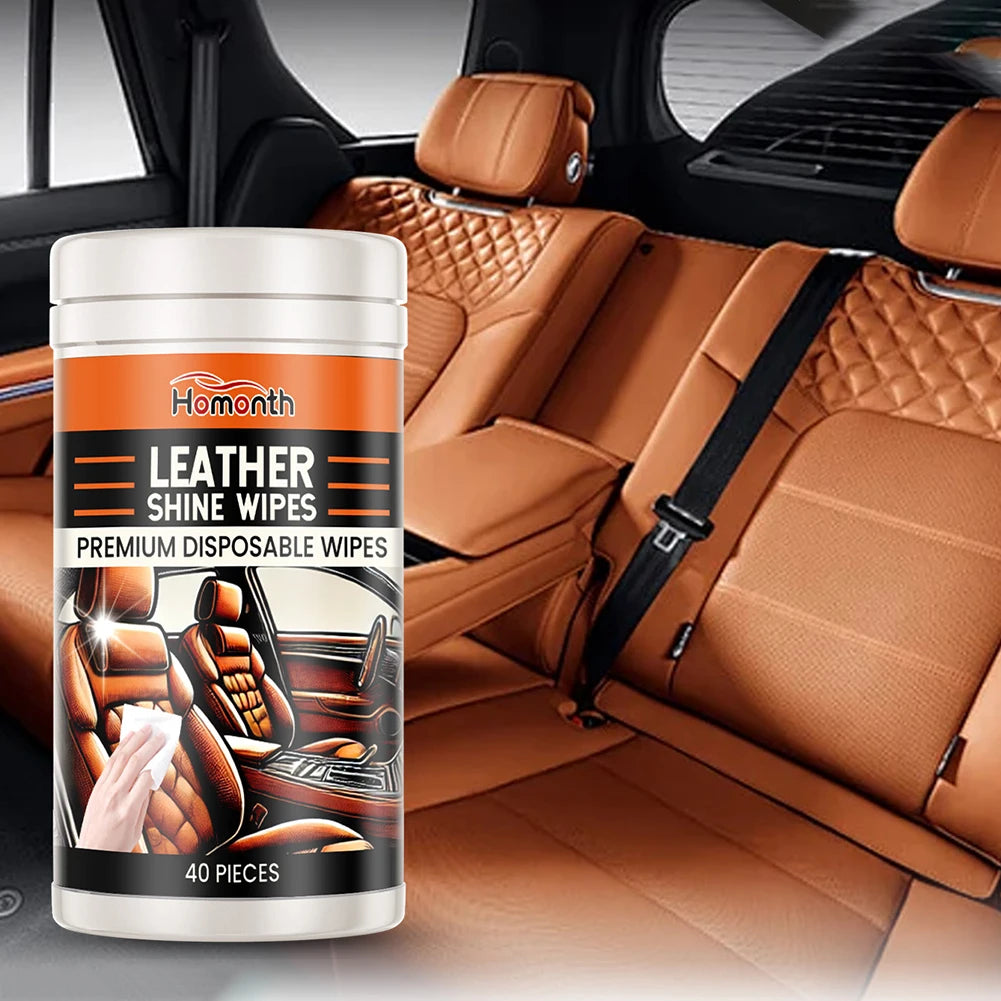 40Pcs Car Leather Wipes Conditioning Wipes Car Interior Cleaner Wipes Disposable Dashboard Console Dust Remover Qme