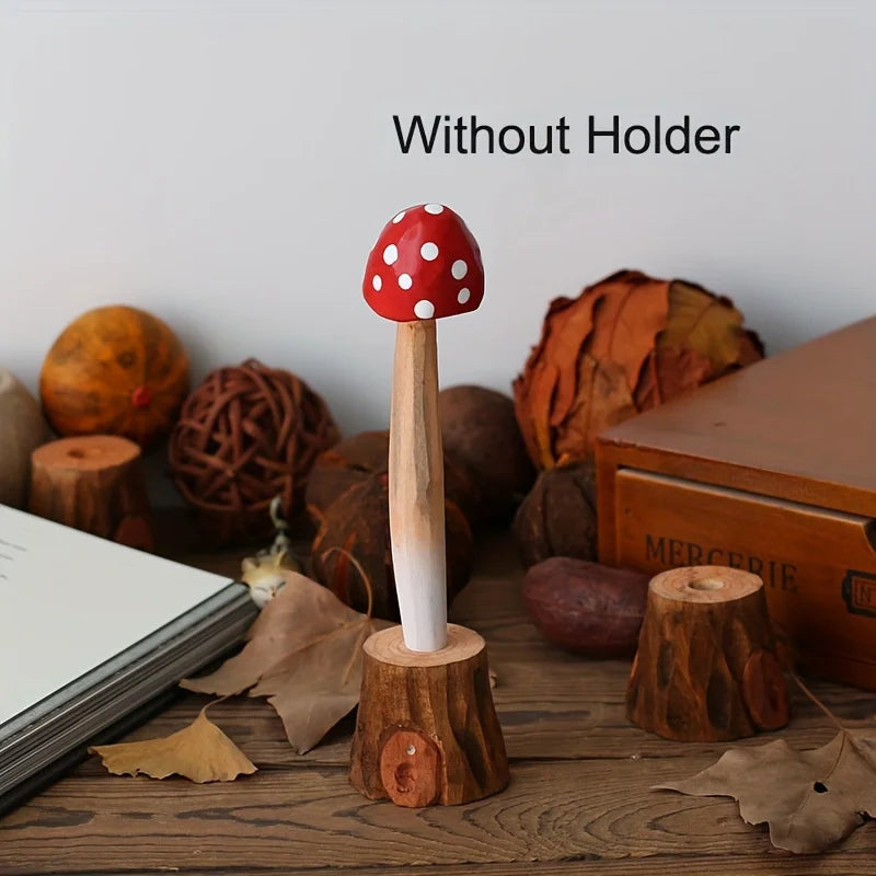 Hand Carved Wooden Mushroom Ballpoint Pen, Cute Red Spotted Amanita Shape Decorative Writing Pen, Novelty Stationery Gift Qme