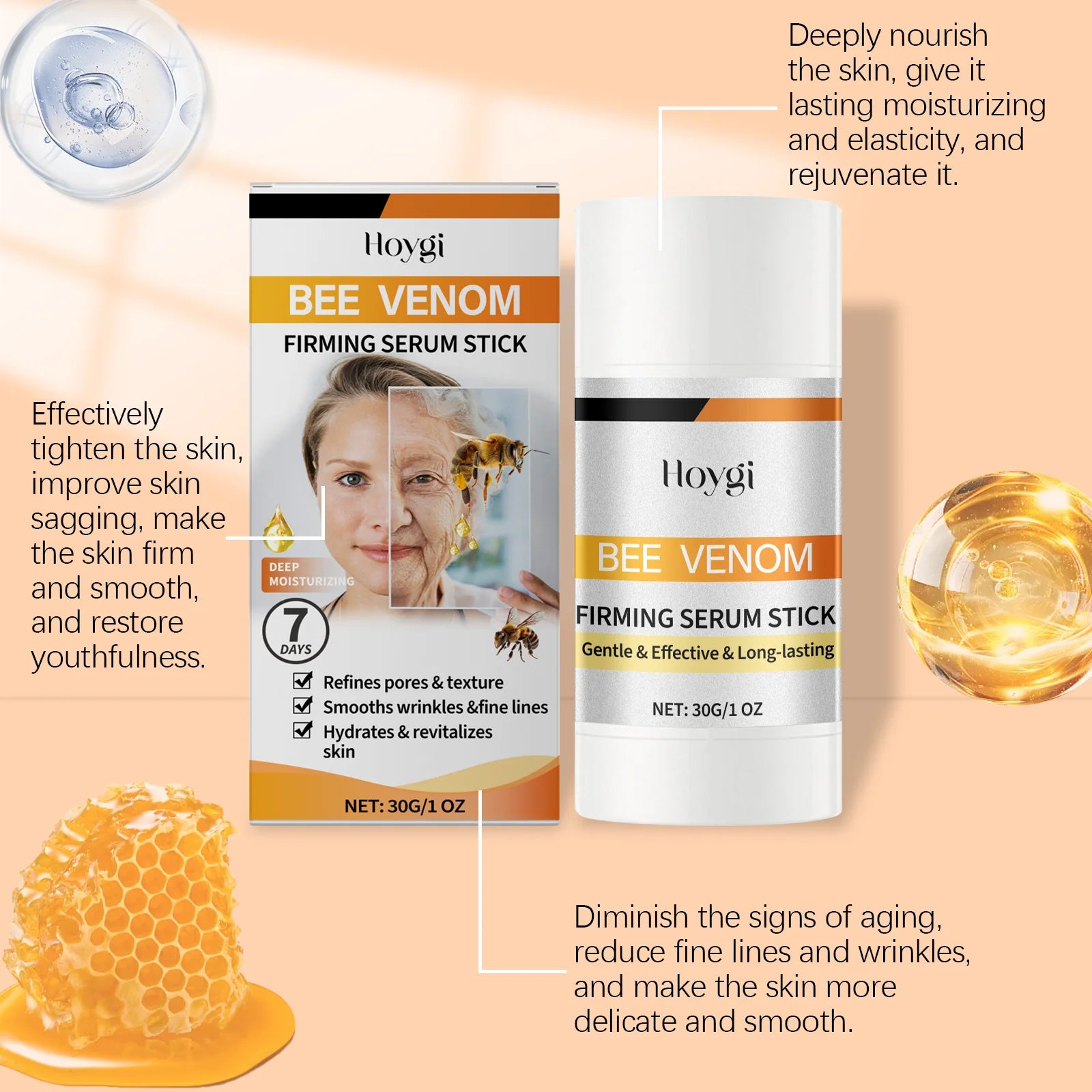 Bee Venom Firming Serum Stick Nourishing Lifting Fade Fine Lines Increase Elasticity Brightening Moisturizing Essence Face Care Qme