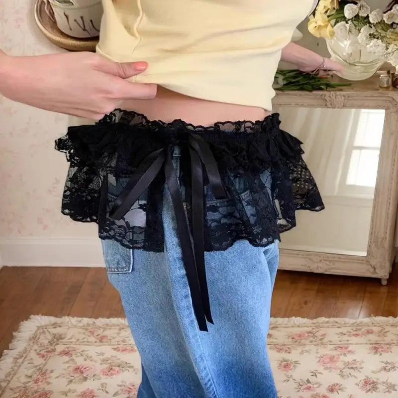 Deeptown Korean Lace Mini Skirts Women Elegant Sweet Lolita Short Qme