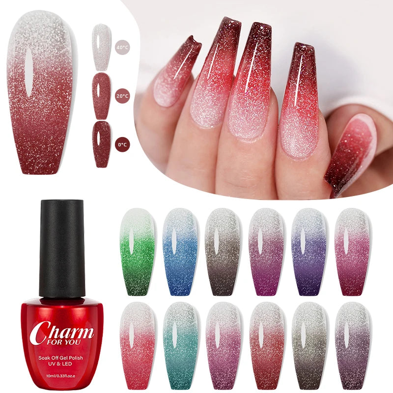 Thermochromic Diamond Glue Changing Nail Art Polish Sparkle Shimmer Qme