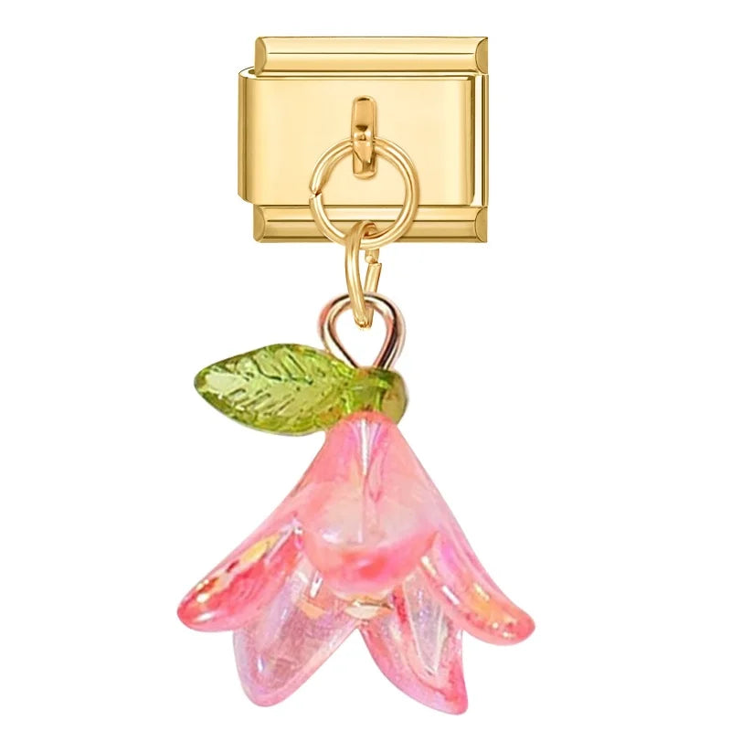 Fashion Colorful Lily Of The Valley Golden Pendant Italian Charm Link Fit 9mm Bracelet Stainless Steel Women Men DIY Making Gift Qme Style 1