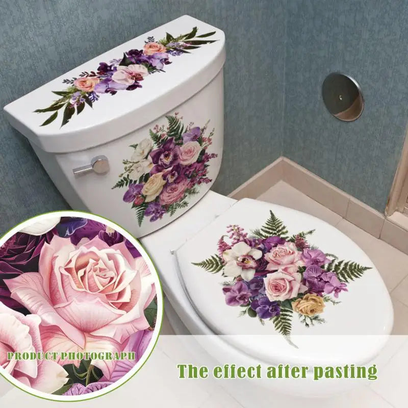Waterproof Sticker Toilet Cover Bathroom Wall Flower Butterfly Qme