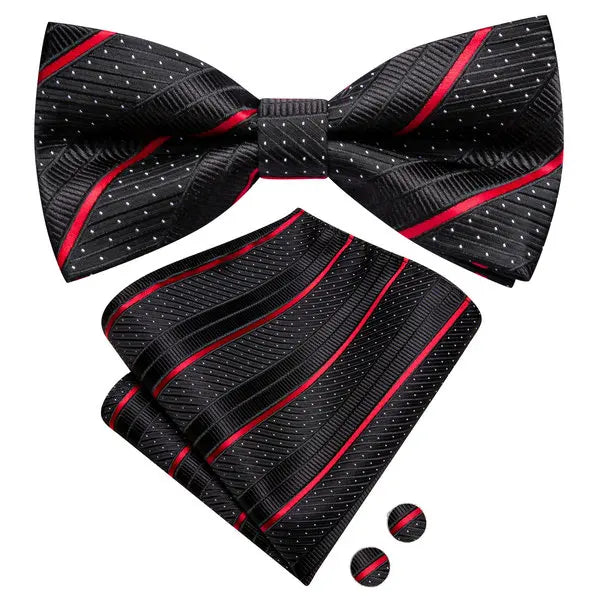 Mens Bow Tie Hanky Cufflinks Pre-tied Red White Pink Solid Floral Stripes Paisley Bowtie for Male Wedding Business Gift Qme LDLH2582