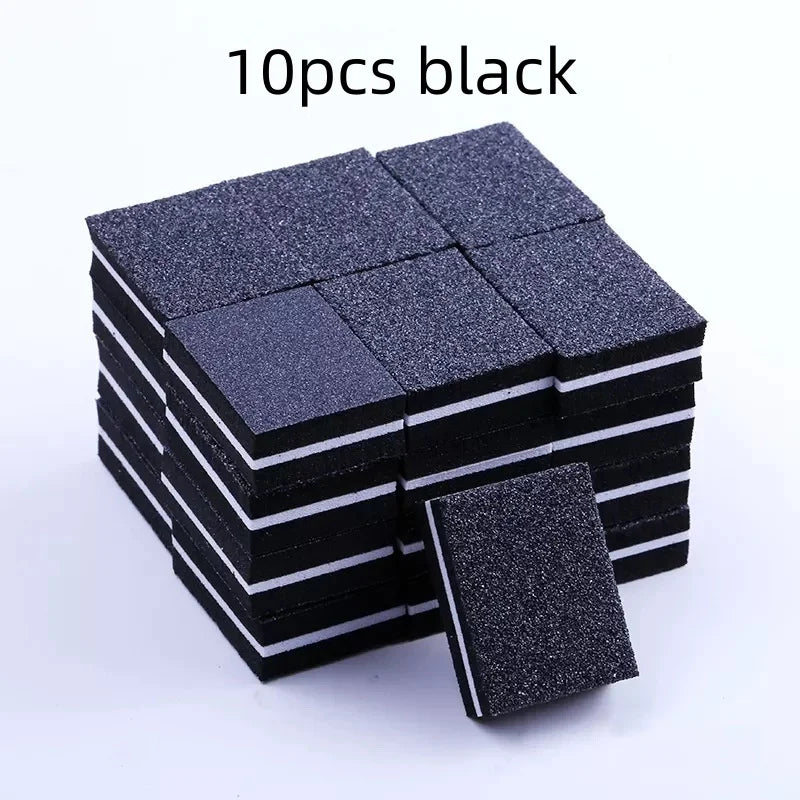 10/50/100pcs mix Double-sided Mini Nail File Blocks Colorful Sponge Nail Polish Sanding Buffer Strips Polishing Manicure Qme 10pcs black