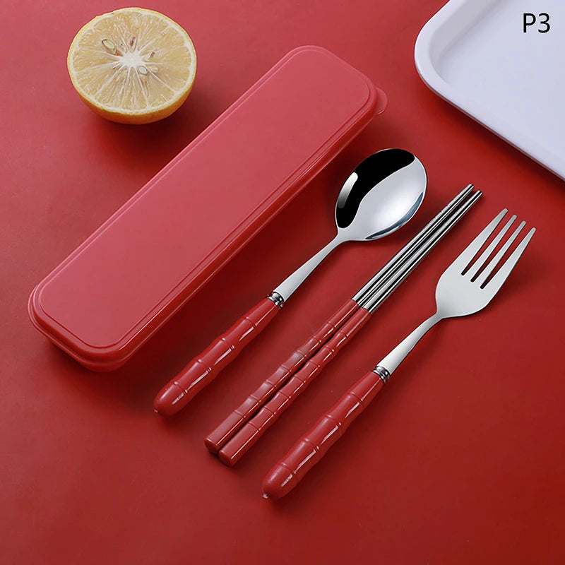 Chopsticks Spoons Forks Sets Stainless Steel Portable Tableware Qme 3