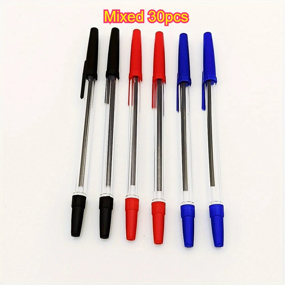 Quick Drying Black, Red, And Blue Ballpoint Pens - Polypropylene Ballpoint Pens With Adjustable Caps, Medium Tip, Smooth Writing Qme Mixed 30pcs