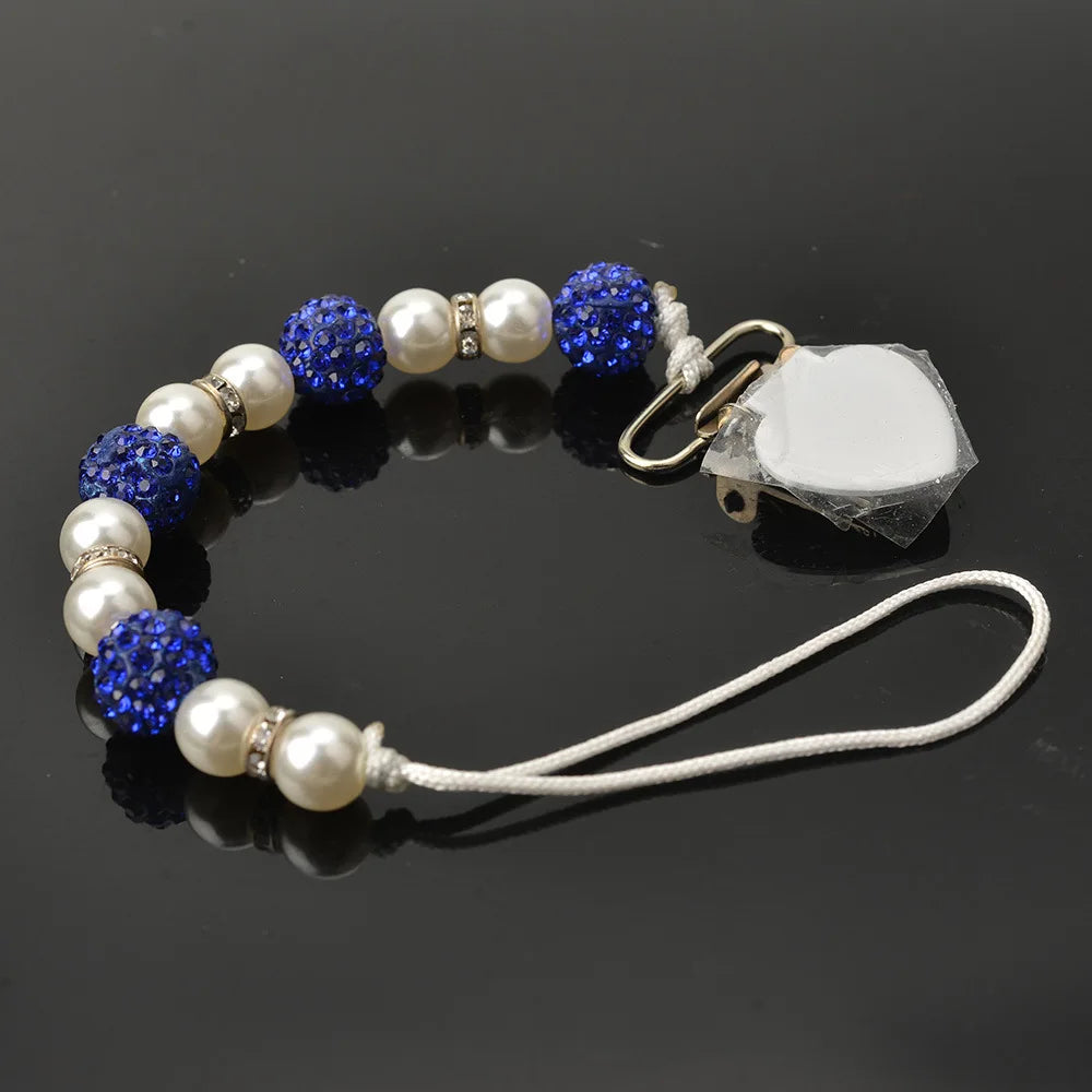 Ins Imitation Pearl Pacifier Chain Anti-drop Chain Tooth Gel Chain Maternal and Infant Supplies Qme Blue
