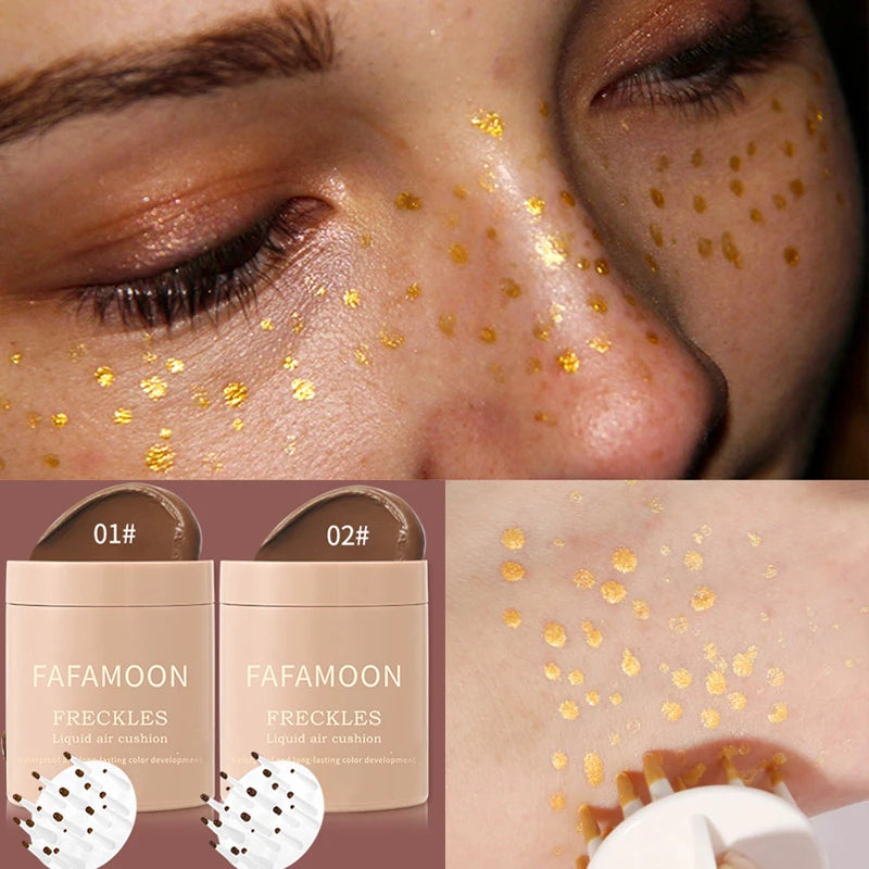 Face Body Freckled Stamp Kit Lifelike Freckle Natural Simulation Fake Dot Spot Comb Seal Air Cushion Freckle Waterproof Makeup Qme