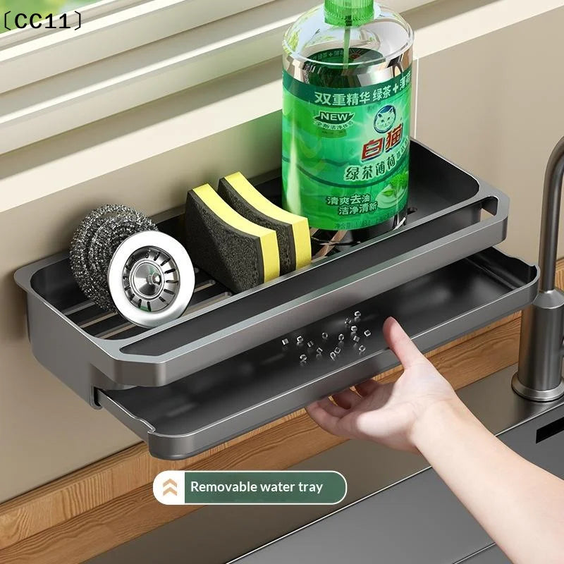 No-drill Kitchen Sponge Drying Rack Sink Caddy Dish Soap Towel Bar Qme