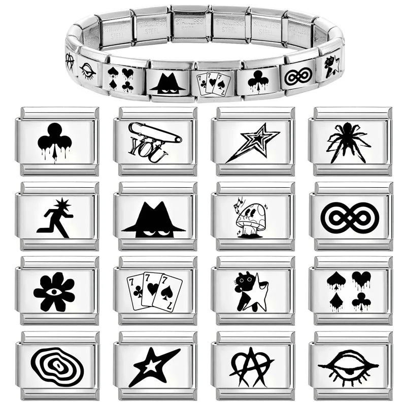 2026 Wholesale Fashion Cute Heart Italian Charm Links 9mm Stainless Steel Bracelet for Women DIY Jewelry Gift Bangle Accessories Qme