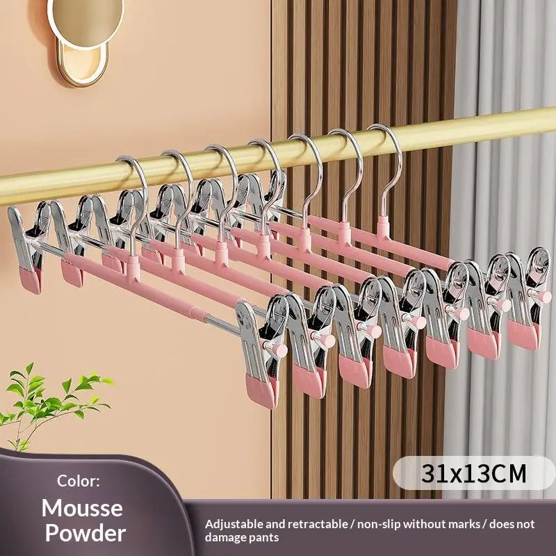 12Pcs Adjustable Metal Hangers With Clips Non-Slip Space-Saving For Pants/Skirts & All Garments Keep Clothes Tidy & Organized Qme Pink 12pcs