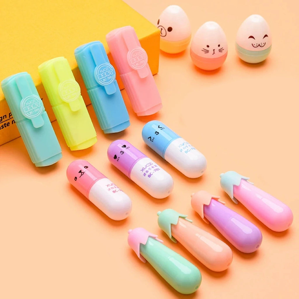 6PCS/Set Leaves Mushroom Cute Kawaii Highlighter Pen Kawaii Chalk Marker Pens Stationery School Supplie Qme