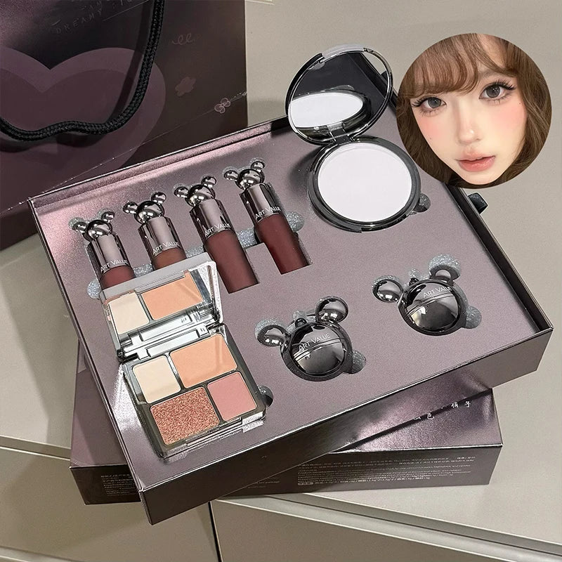 ART VALUE Makeup Sets Include 4 Lip Mud,1 Face Blush,1 Pressed Powder,1 Eyesshadow Palette,1 Highlighter Powder, 8 PCS Cosmetics Qme