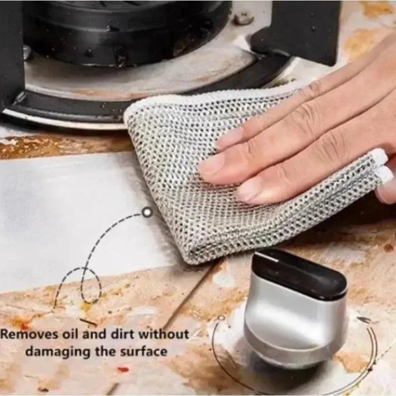Kitchen Cleaning Cloth Steel Wire Dishwashing Cloth Non-stick Clean Towel Washing Rags Household Rust Removal Cleaning Cloths Qme