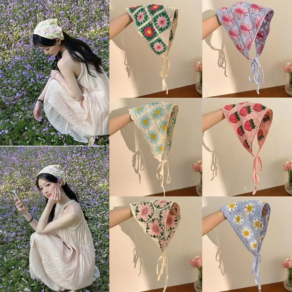 Sweet French Knitted Headband Floral Strawberry Women Hair Scarf Qme