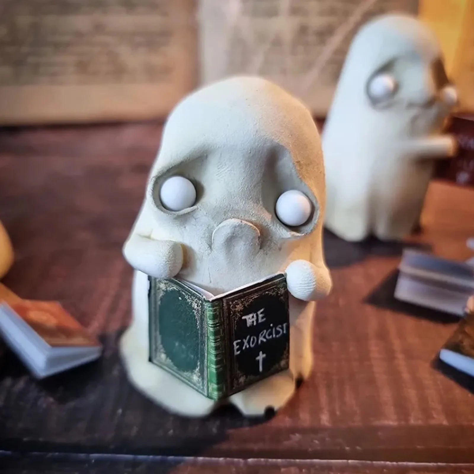 Halloween Horror Ghost Reading Book Resin Ornaments Funny Cute Little White Ghost Accessories Halloween Party Supplies Qme A One Size