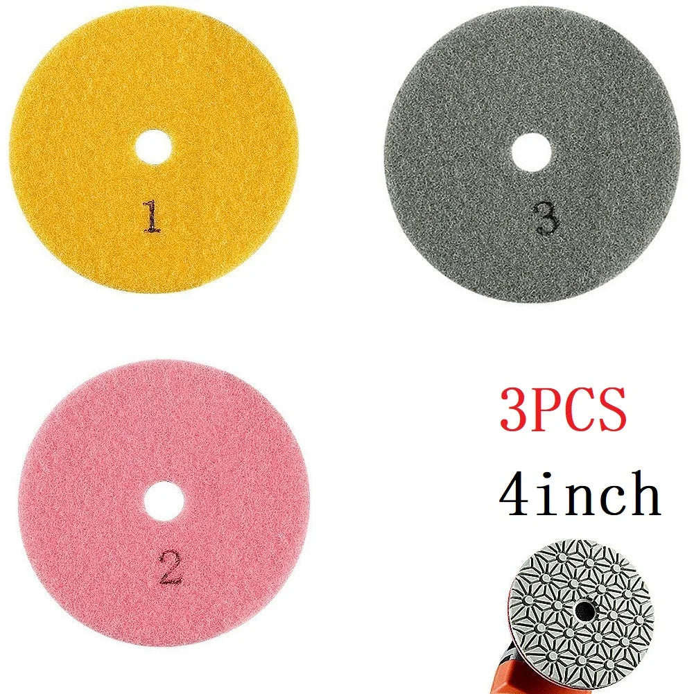 3 PCS 4 Inch 100mm Dry/Wet 3 Step Set Polishing Pads Granite Polishing Tool For Marble Stone Concrete Grinding Abrasive Qme Default Title