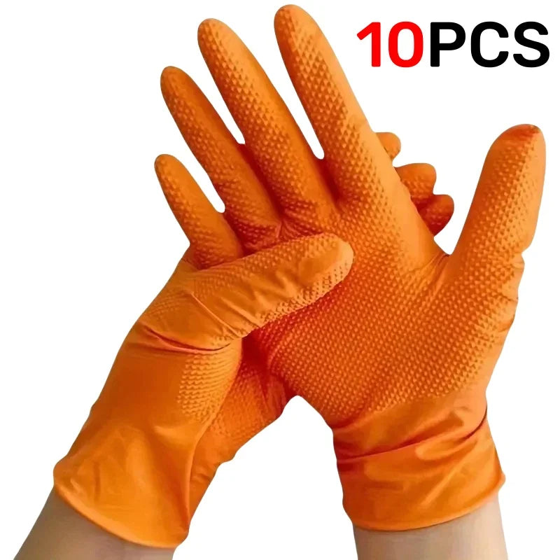 New Heavy Duty Nitrile Work Gloves Orange Disposible Latex Free PVC Gloves for Car Industry Gardening Care Cooking Tools Qme Diamond Orange 10PCS L